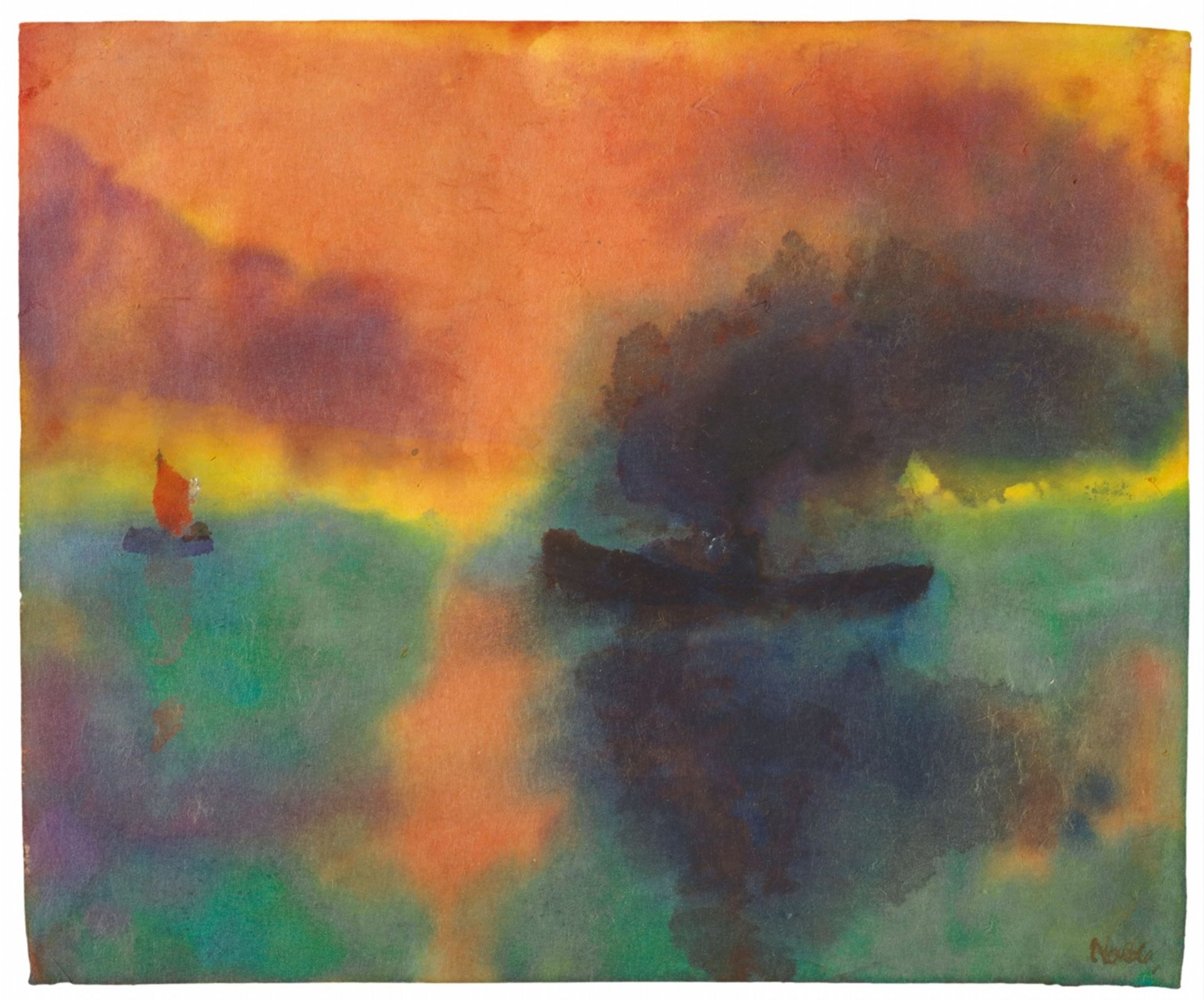 Emil Nolde, Meerlandschaft mit Dampfer und Segelboot (N)