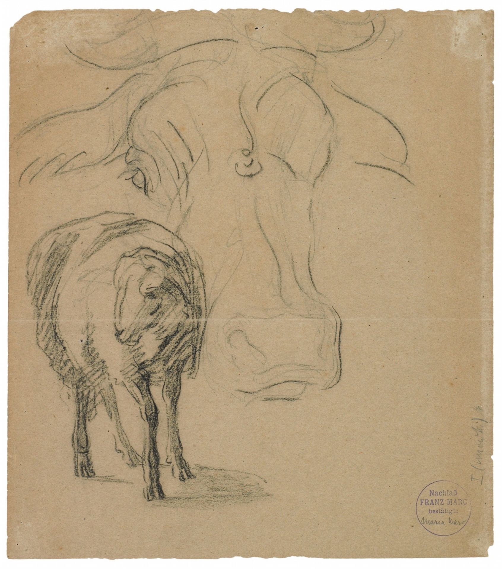 Franz Marc<BR>Schafzeichnung I. Verso: Schaf und grosses Schema eines Kuhkopfes - Image 2 of 2