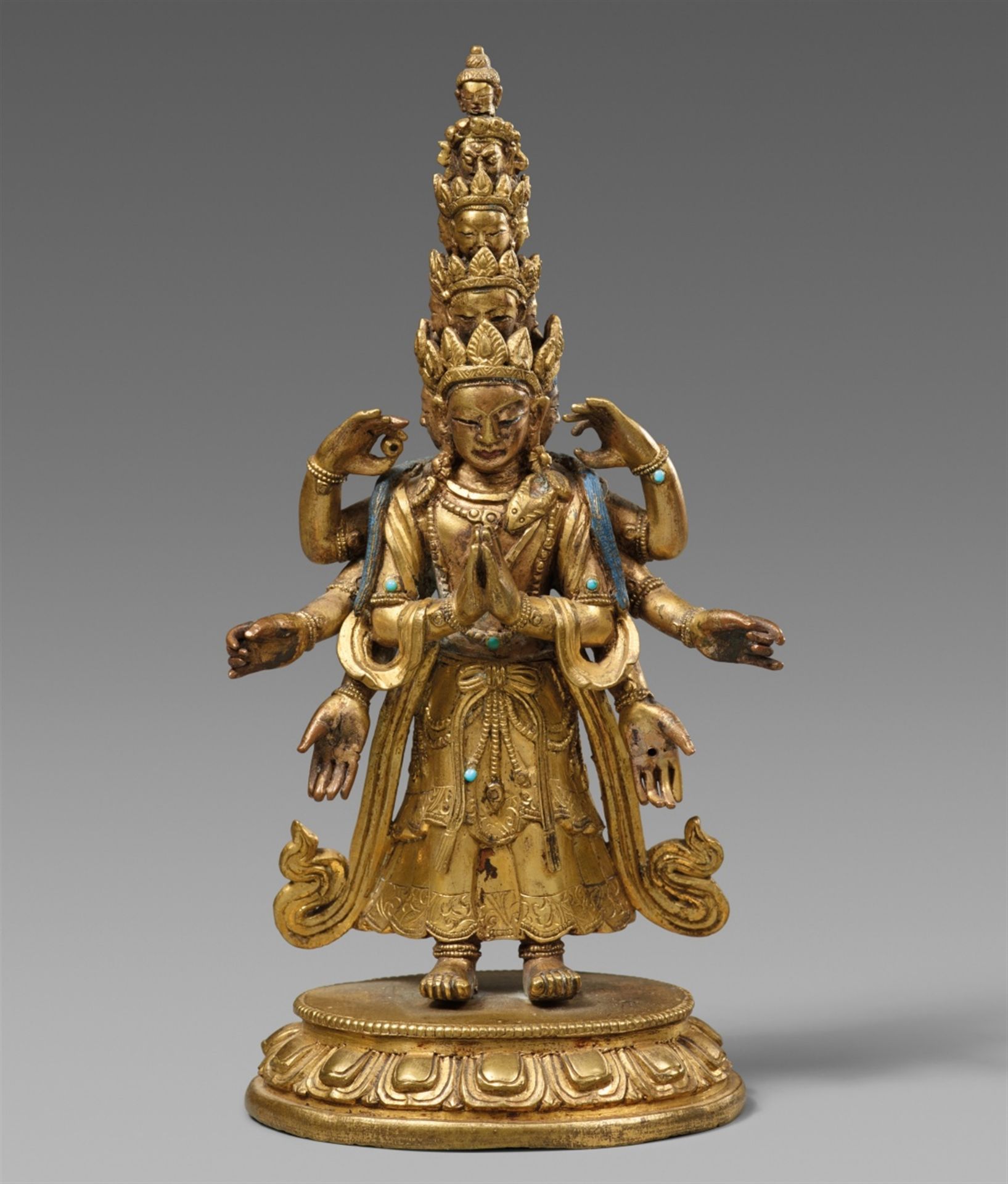 Avalokithesvara. Feuervergoldete Bronze. Tibetochinesisch. 18. Jh.