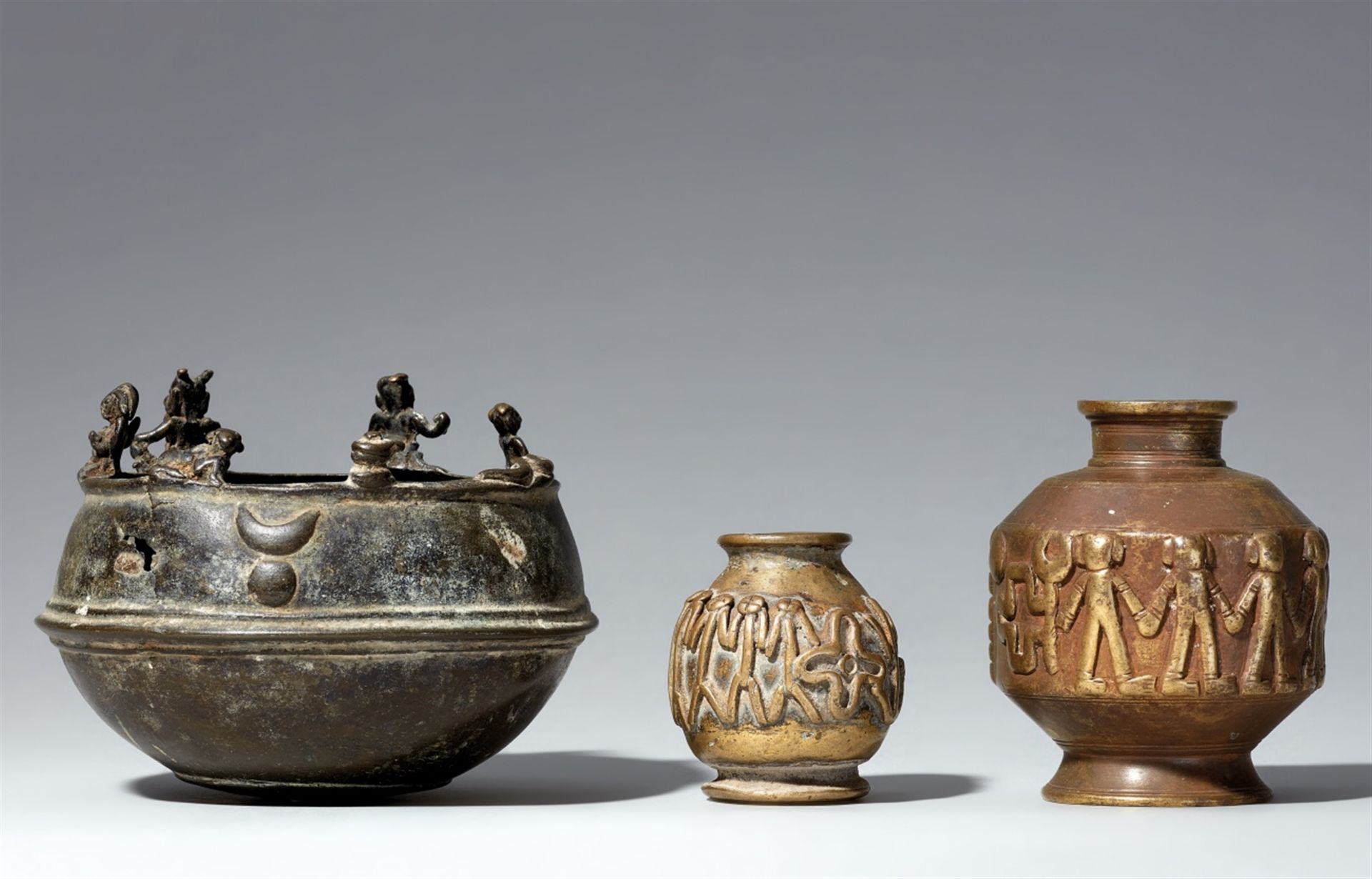 Three copper alloy vessels. Southern and Central India. 19th century