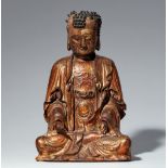 Figur eines Buddha. Holz mit vergoldeter Lackfassung. Yüan-Zeit oder später