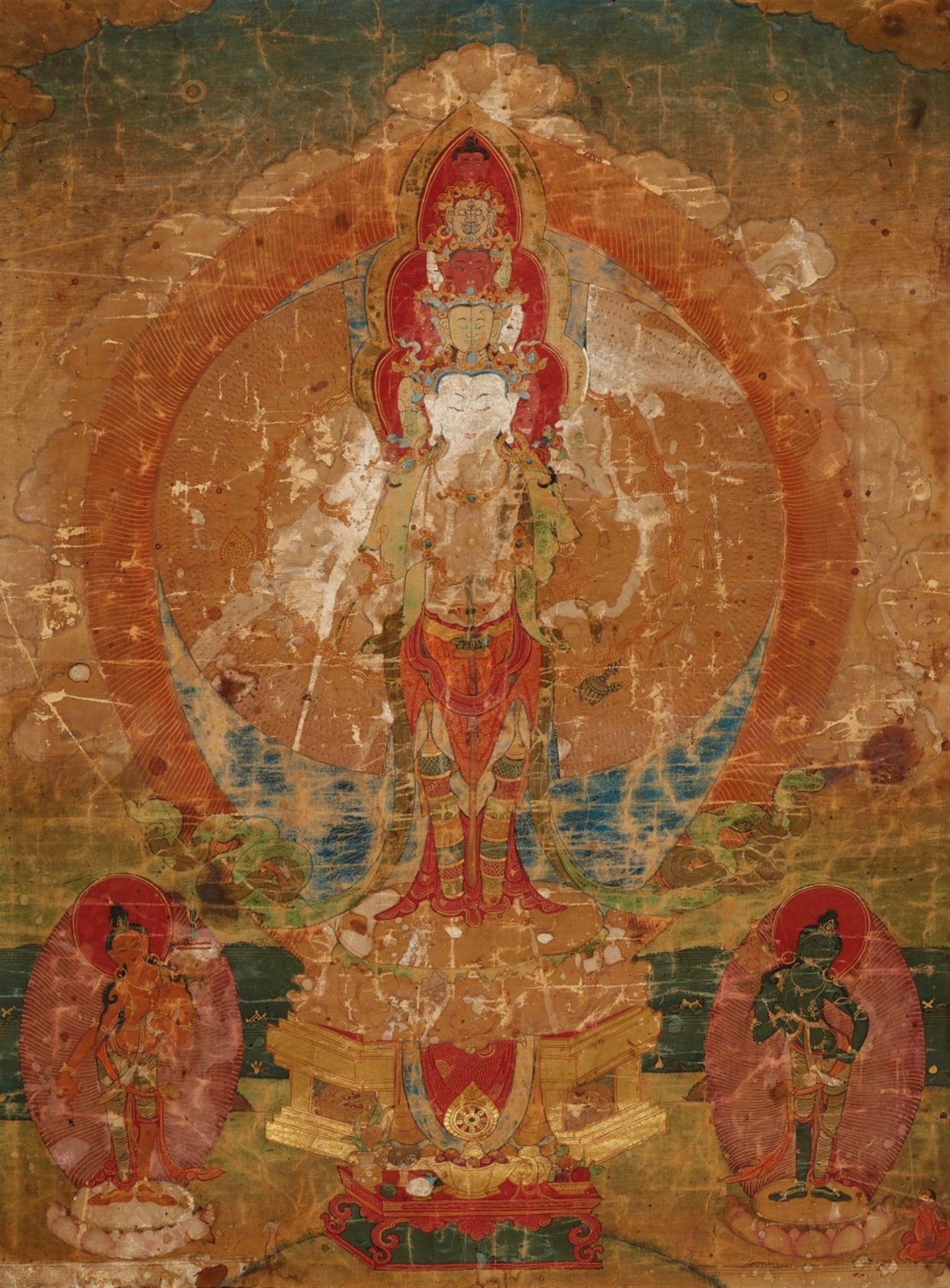 Thangka des elfköpfigen und tausendarmigen Avalokiteshvara. Tibet. 18./19. Jh.