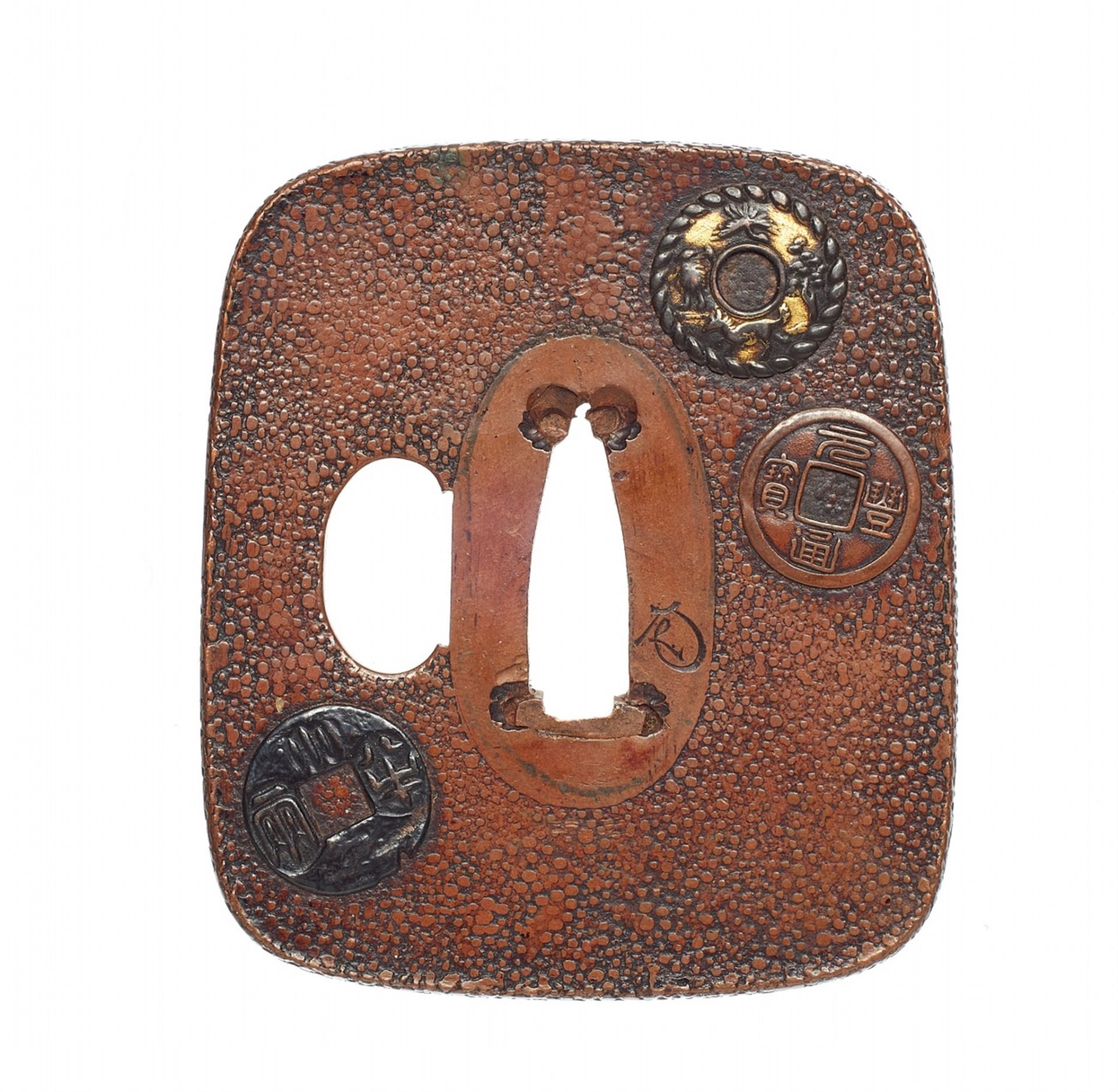 A copper tsuba. Edo period, 19th century