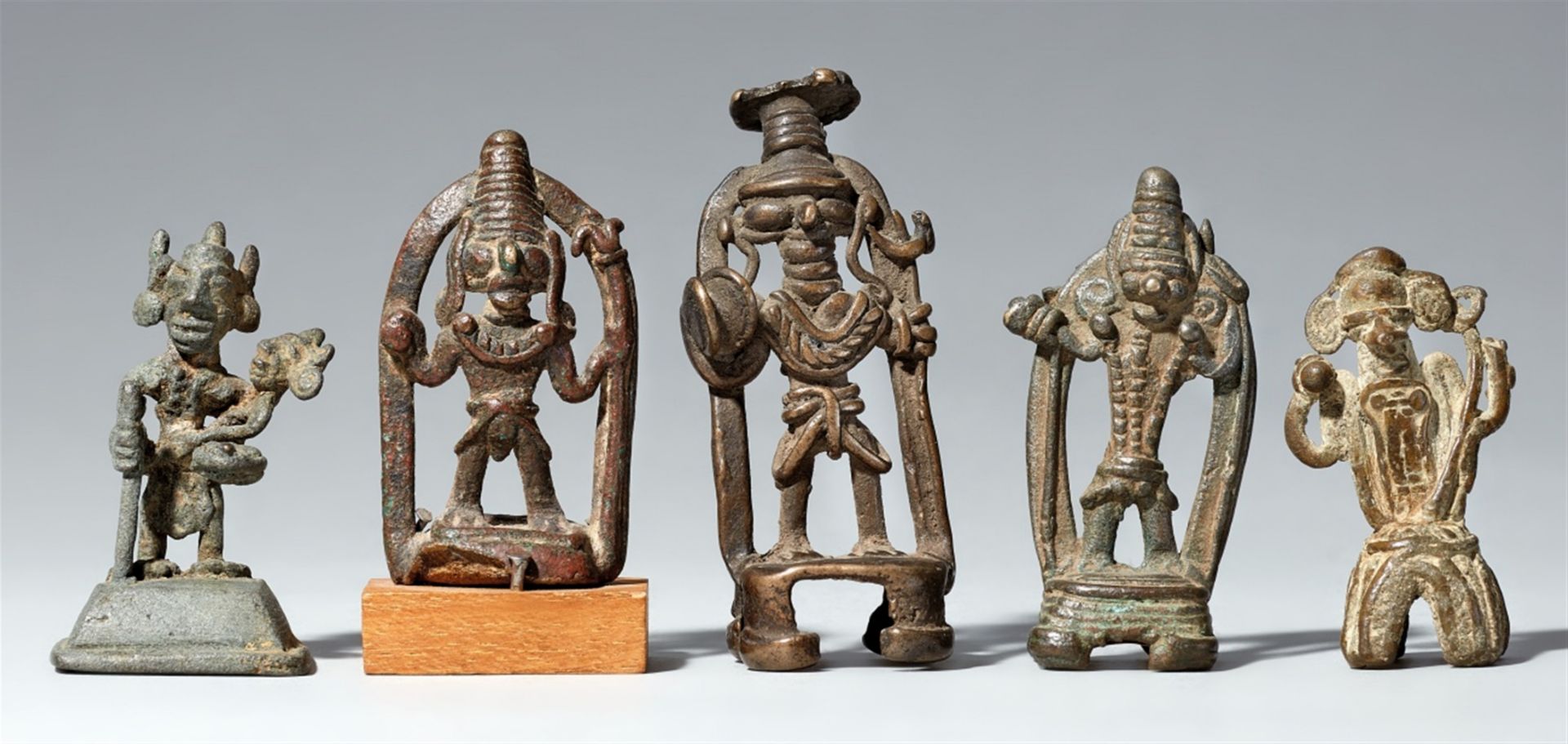 Five small Cchindwara copper alloy figures of deities. Central India, Madhya Pradesh, Satpura mounta