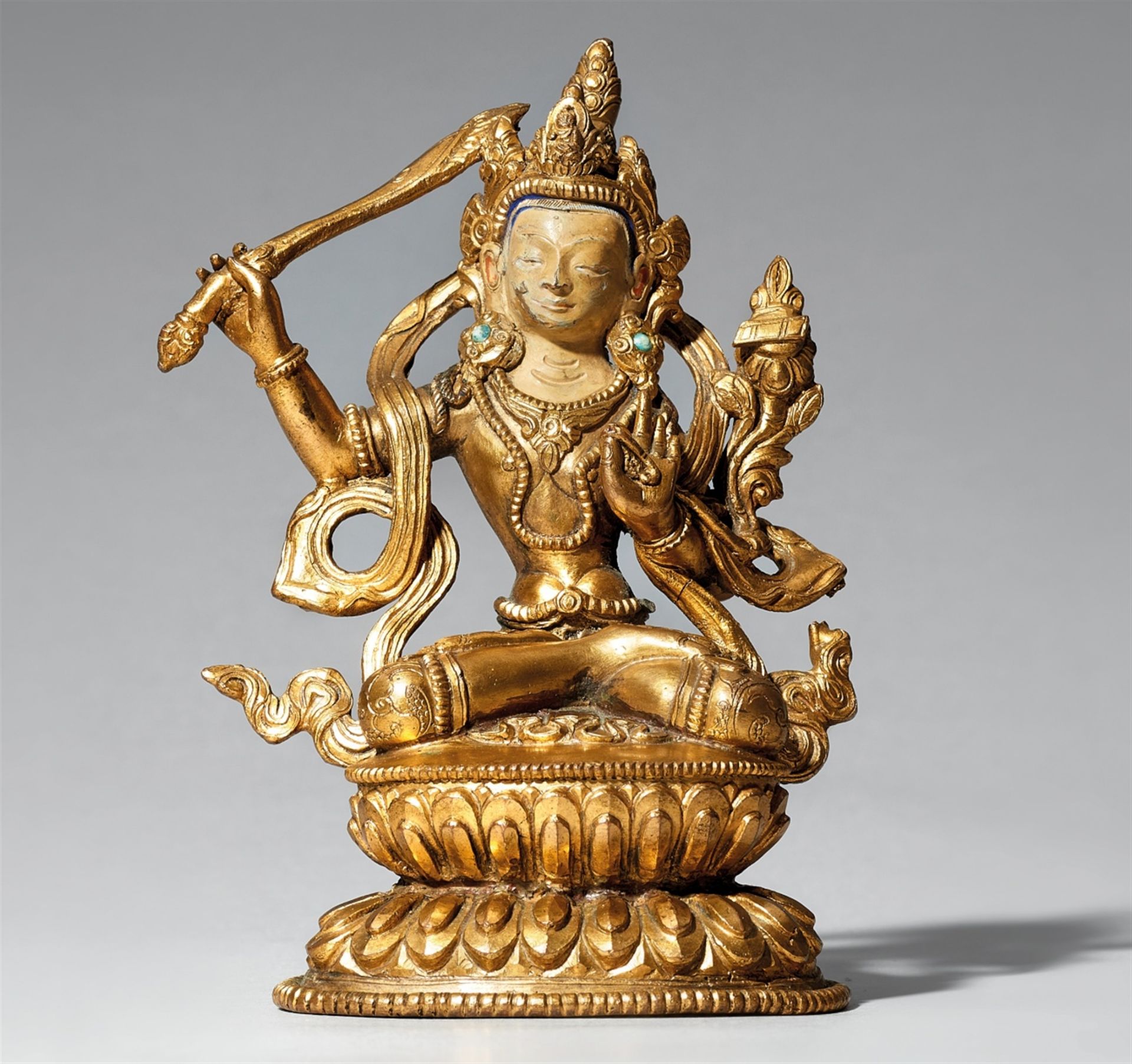 Manjushri. Feuervergoldete Bronze. Tibet. Spätes 19. Jh./frühes 20.