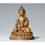 Buddha Vajrasana. Feuervergoldete Bronze. Tibet. 15./16. Jh.