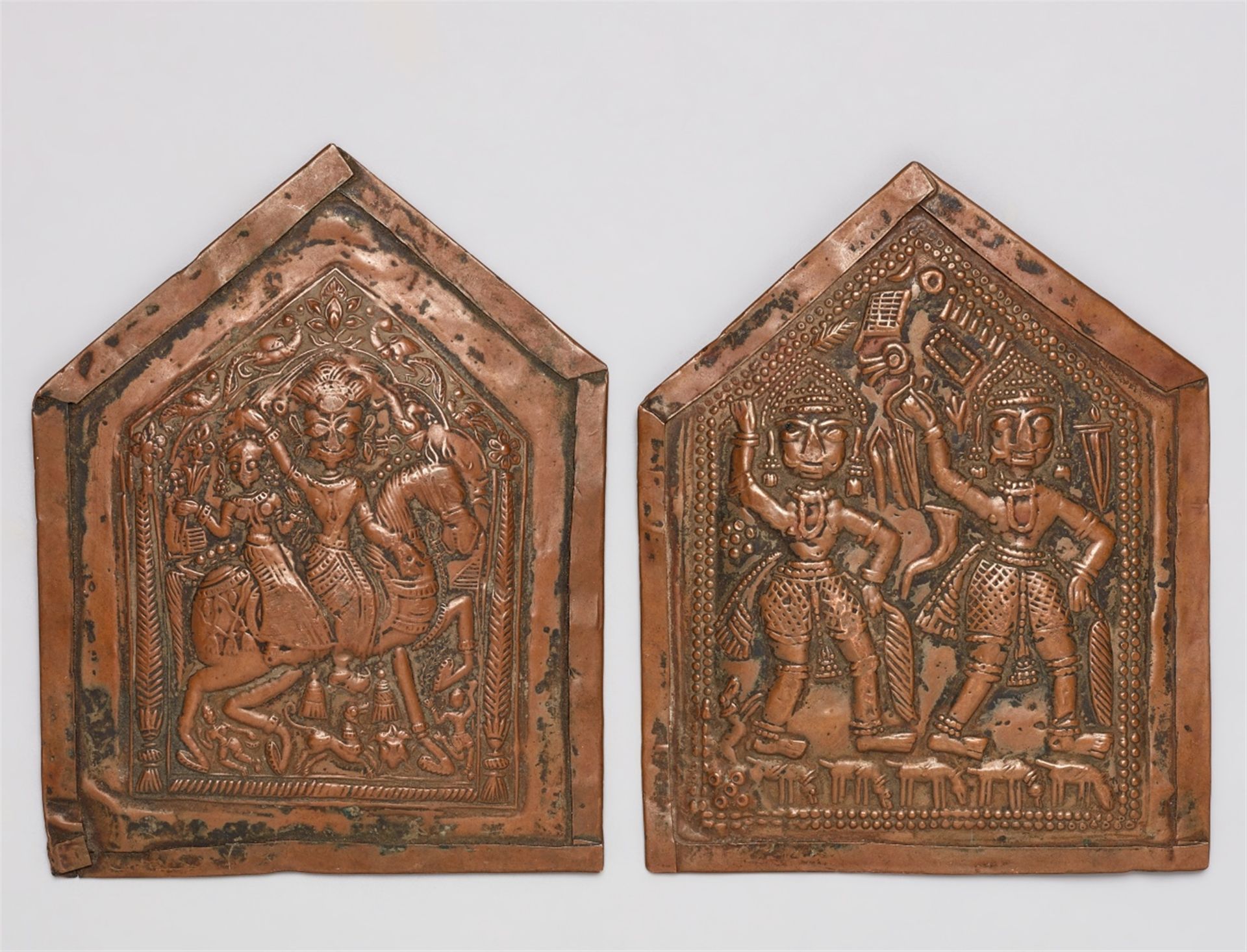 Two Maharashtra chased copper plaques. Central India. 19th/20th century