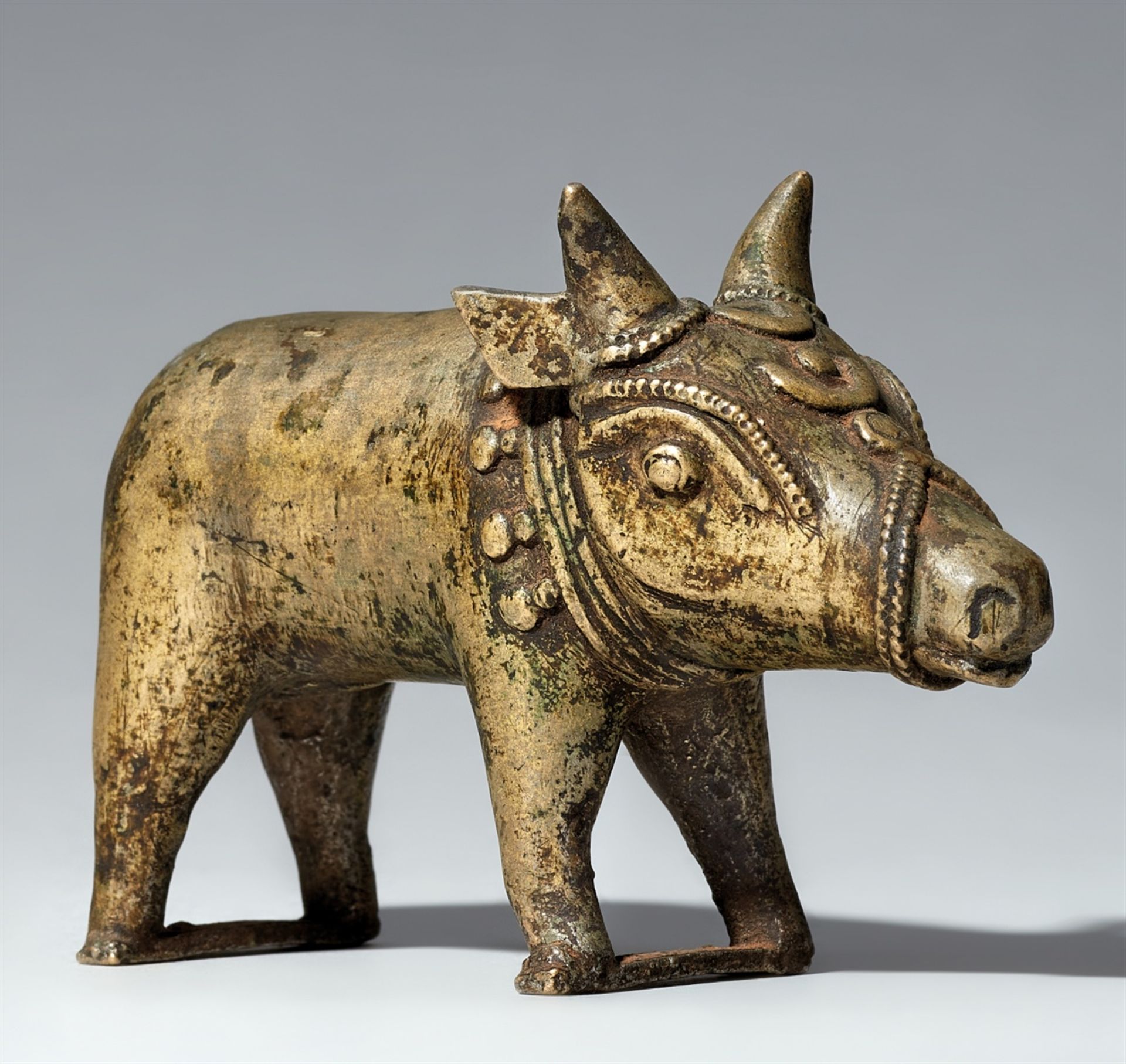 A Tulu copper alloy figure of a boar. Southern India, Karnataka. 19th/20th century