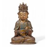 Figur eines Guanyin. Bronze mit farbiger Lackfassung. 17. Jh.