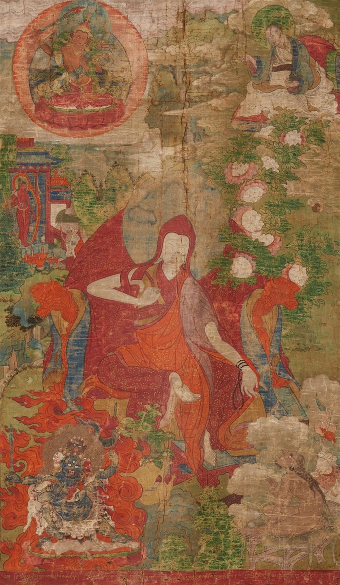 Seltenes Set von sechs Thangkas mit Darstellungen des Ersten Panchen Lamas und seiner früheren Inkar - Bild 10 aus 12