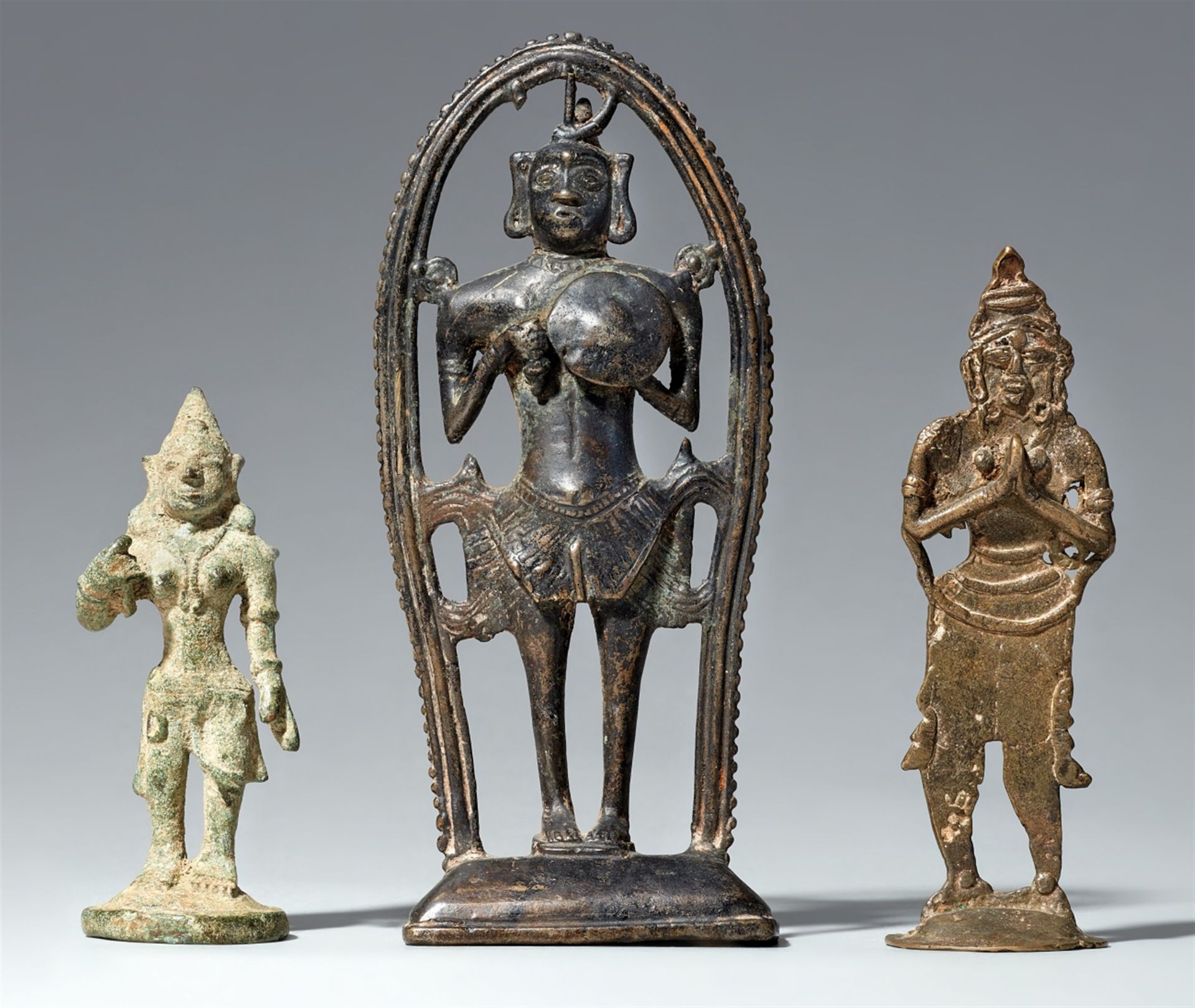 Three South Indian copper alloy figures. Tamil Nadu/Kerala. 19th/20th century