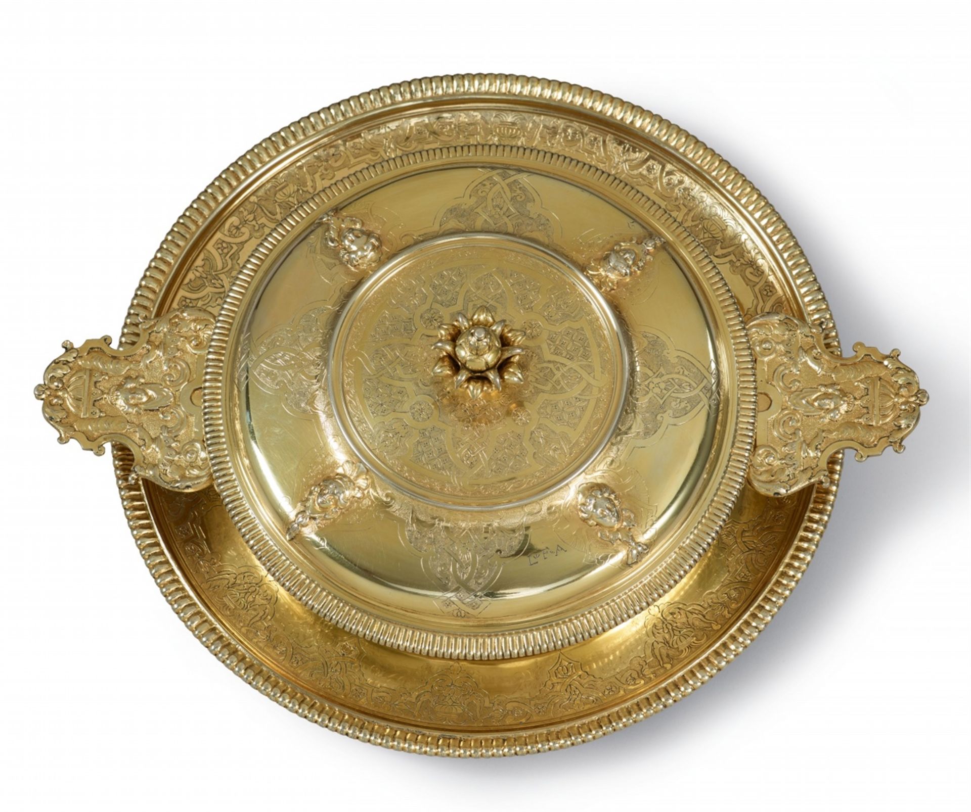 A rare Strasbourg Régence silver gilt ecuelle and stand - Image 3 of 3