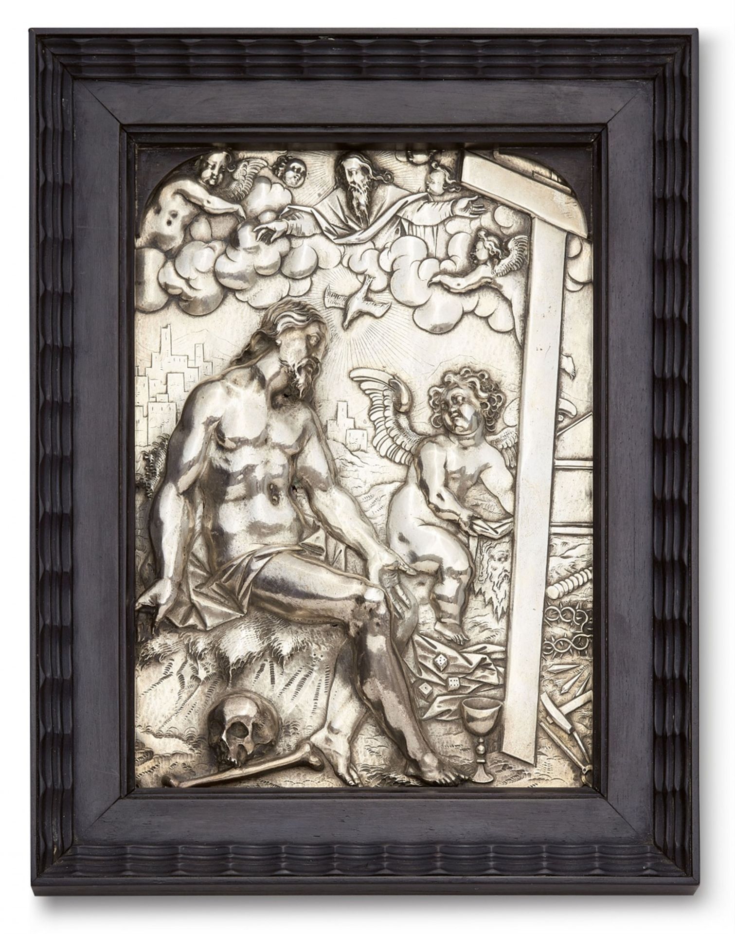 A Flemish silver relief of Christ as the Man of Sorrows
