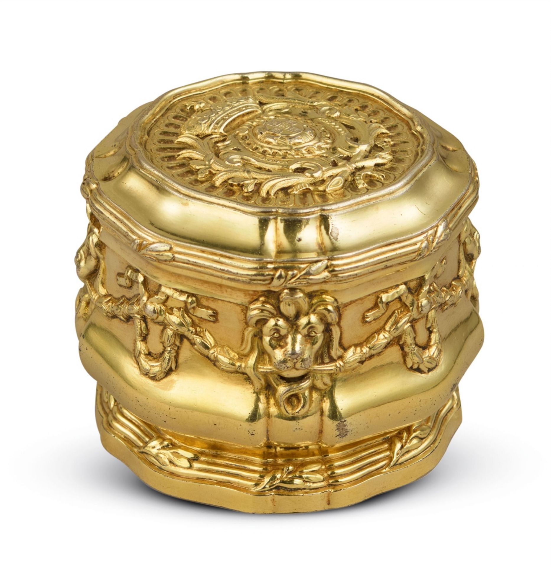 A silver gilt powder box from a toilette set made for the Portuguese royal family