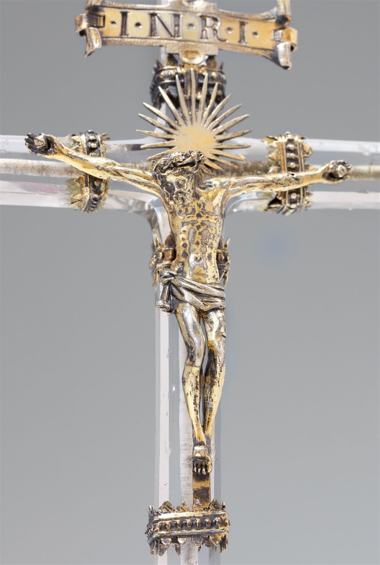A small silver-mounted rock crystal altar cross, mid-17th century - Image 5 of 8