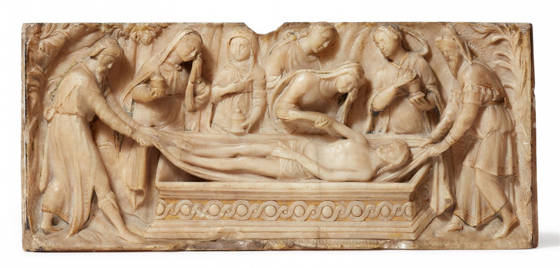 A Flemish alabaster relief of the Entombment, mid 16th century