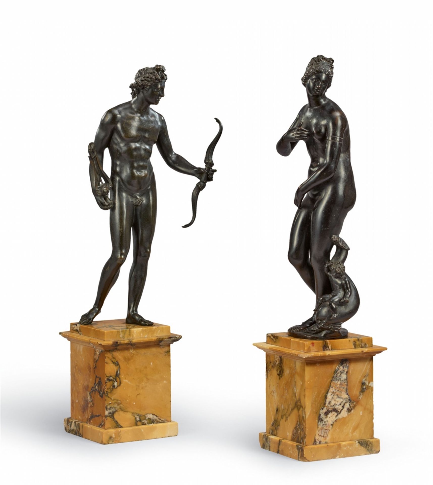 A pair bronze figures, Venus Medici and Apollo