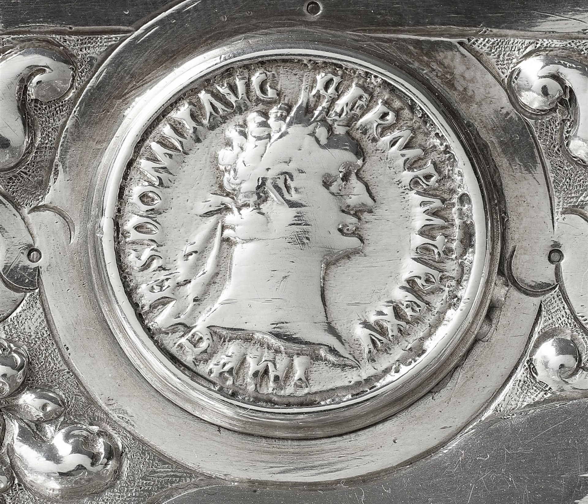 An Antwerp Renaissance silver bowl with Roman coins - Image 5 of 7