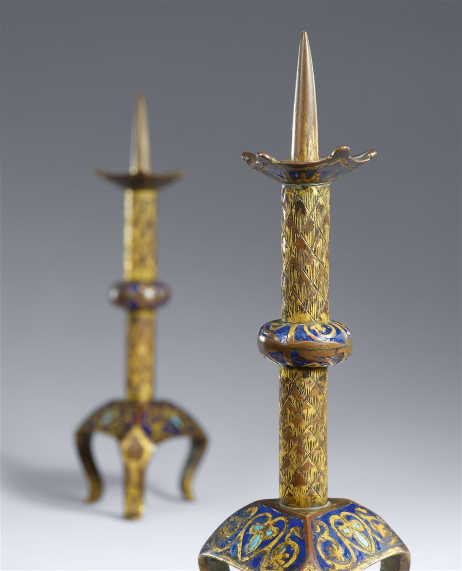 Two early 13th century Limoges enamel candlesticks - Image 2 of 2