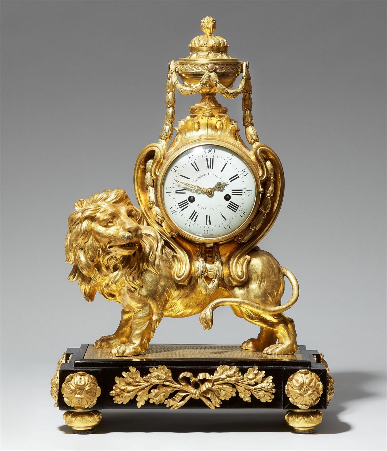 A Parisian ormolu pendulum clock with a lion