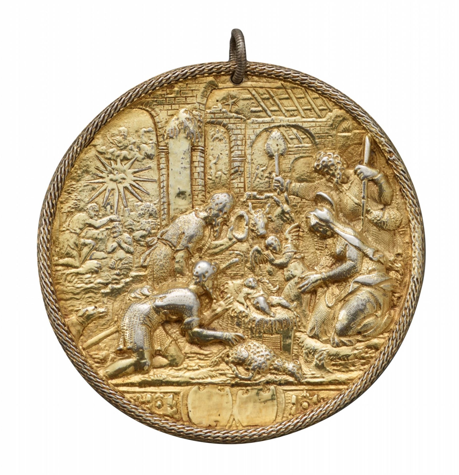 An important silver gilt medallion with the adoration of the shepherds, Gift for the birth of Regina - Image 2 of 4