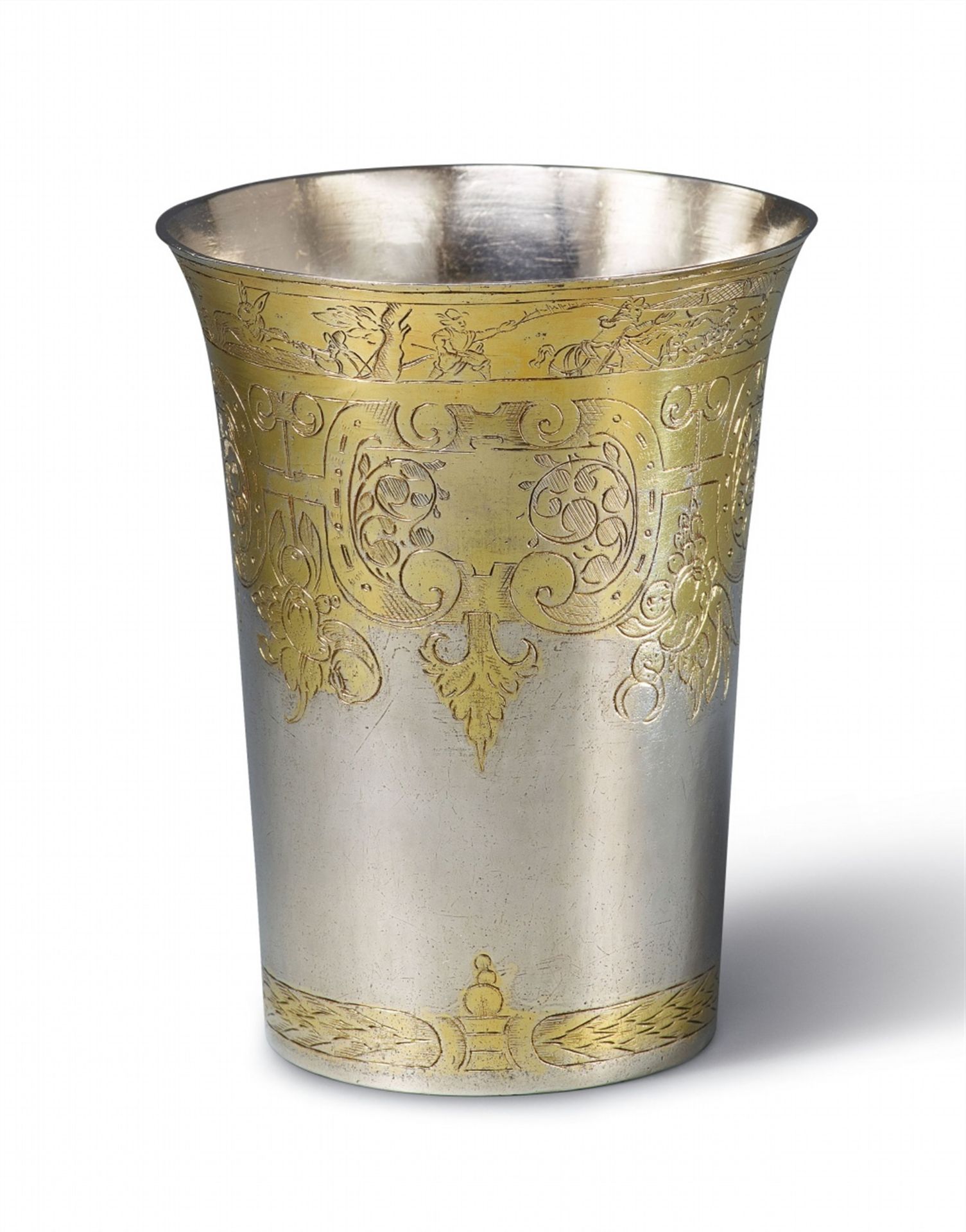 A Renaissance parcel gilt silver hunting beaker