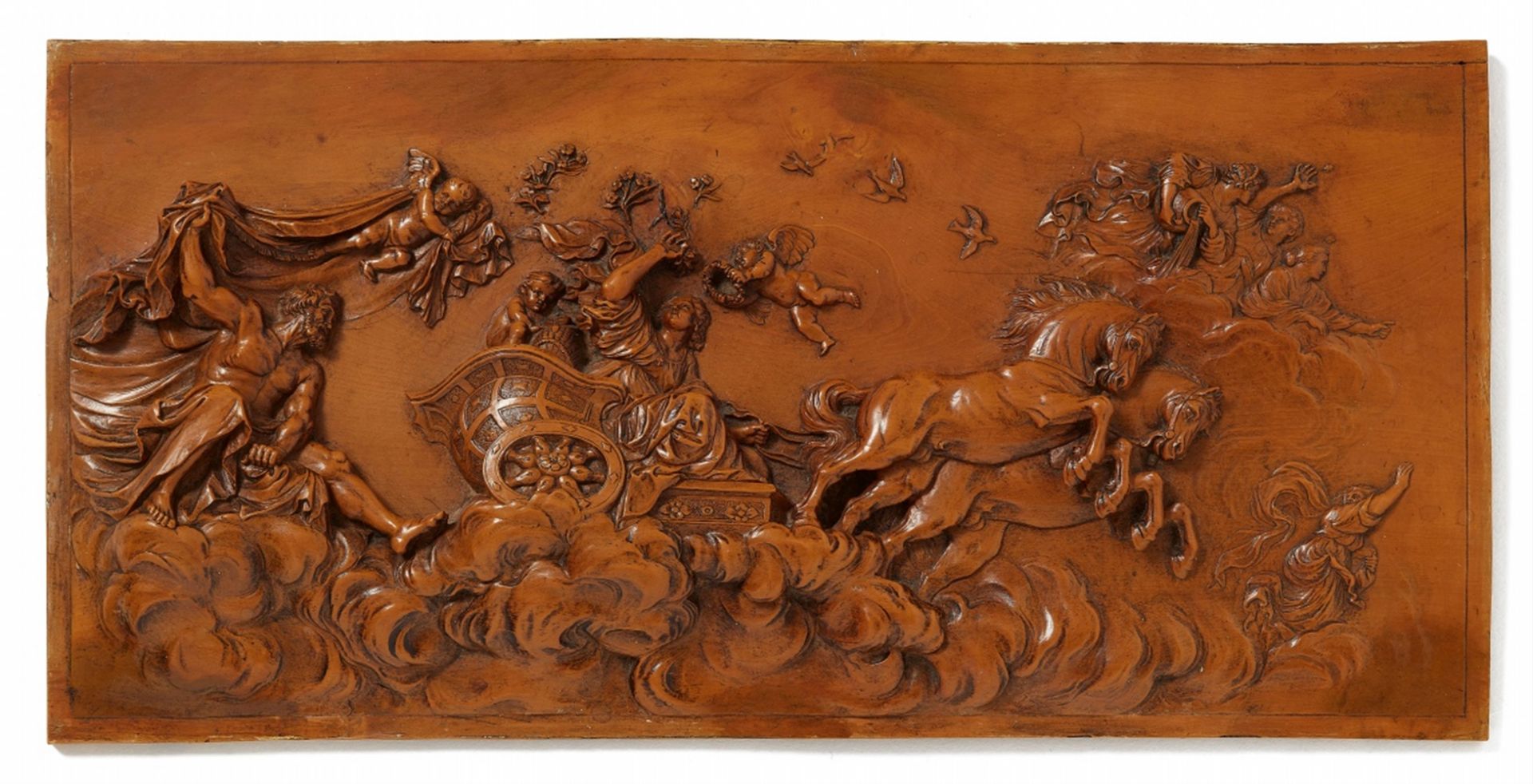 A 17th century Flemish boxwood relief with Neptune and Amphitrite