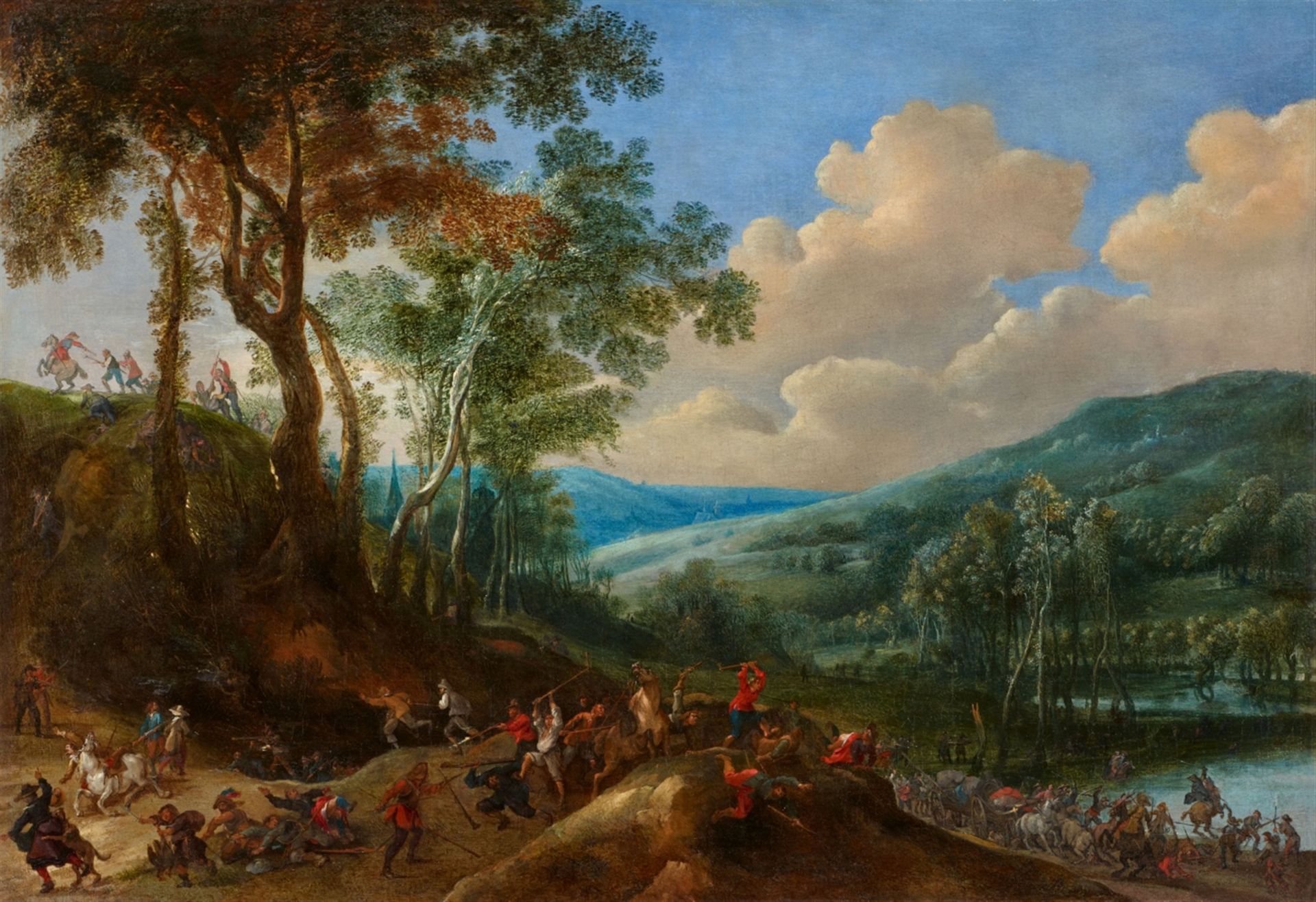 Pieter Snayers, Raubüberfall auf hügeliger Landschaft