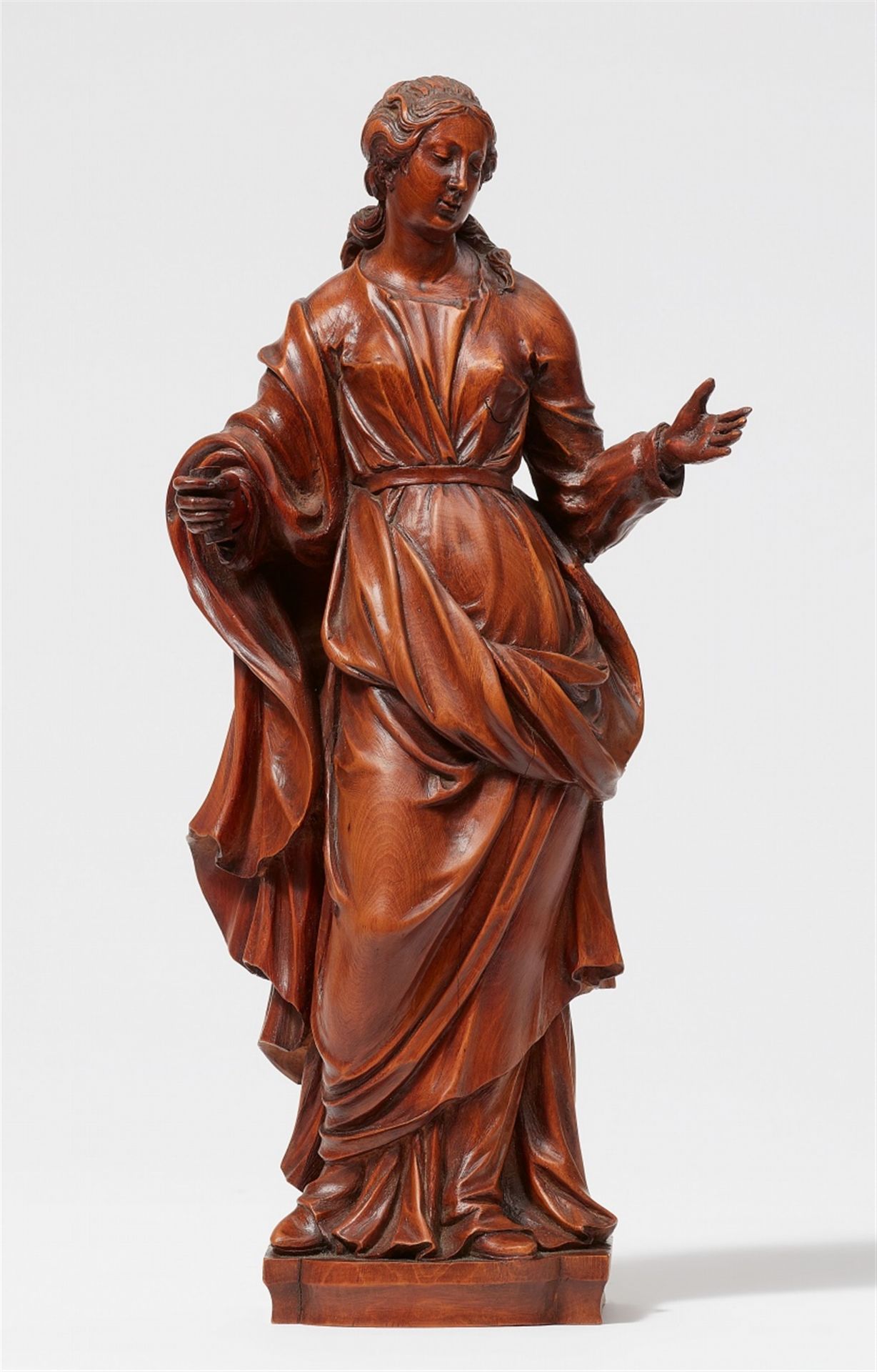 A boxwood figure of one of the wise virgins, attributed to Walther Pompe