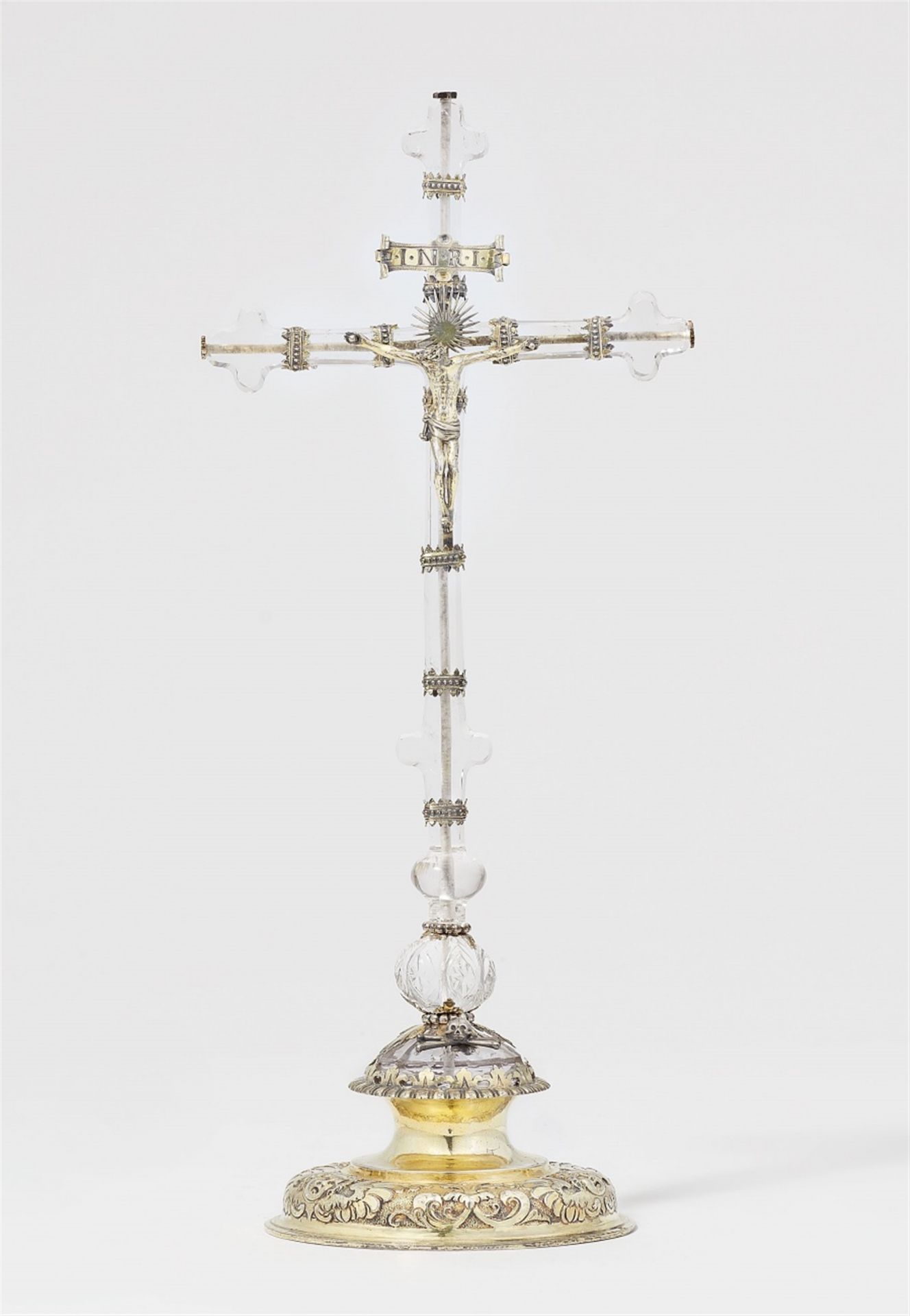 A small silver-mounted rock crystal altar cross, mid-17th century