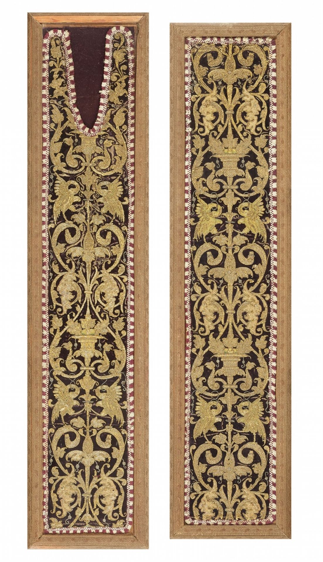 Two embroidered borders from a liturgical vestment