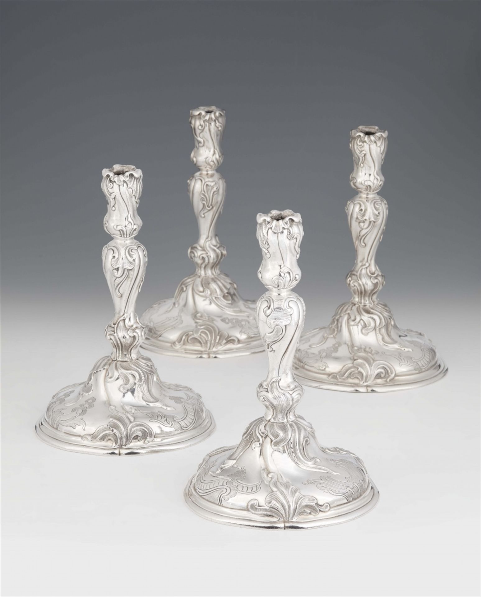 A set of four Dresden silver candlesticks made for Prince Elector August II of Saxony - Image 6 of 12