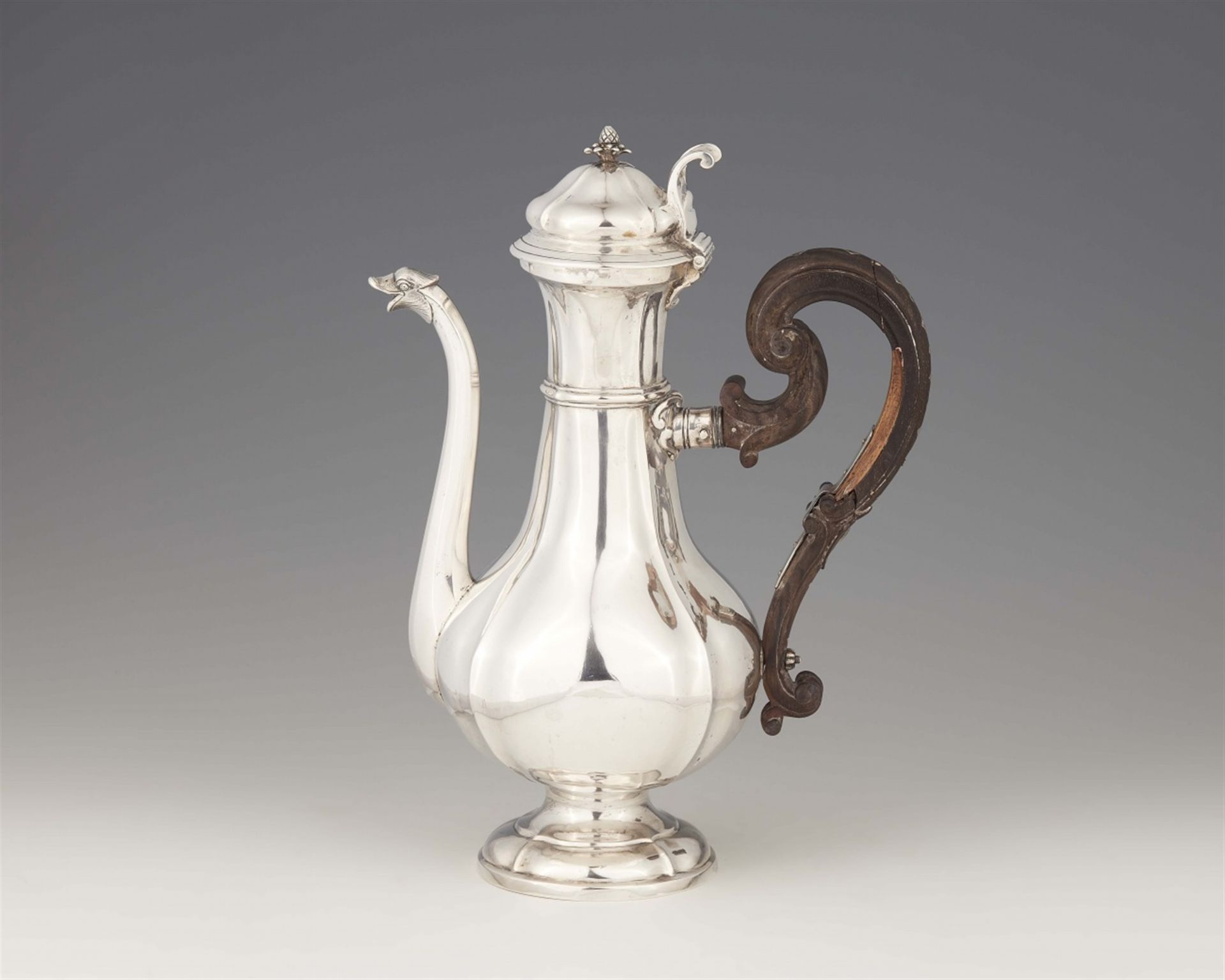 A rare Sienna silver coffee pot