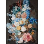 Franz Xaver Petter, Vase mit Blüten in einer Nische, Schmetterling und Blaufink