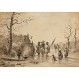 Niederländischer Künstler des 19. Jahrhunderts, Winterlandschaft mit Schlittschuhfahrern