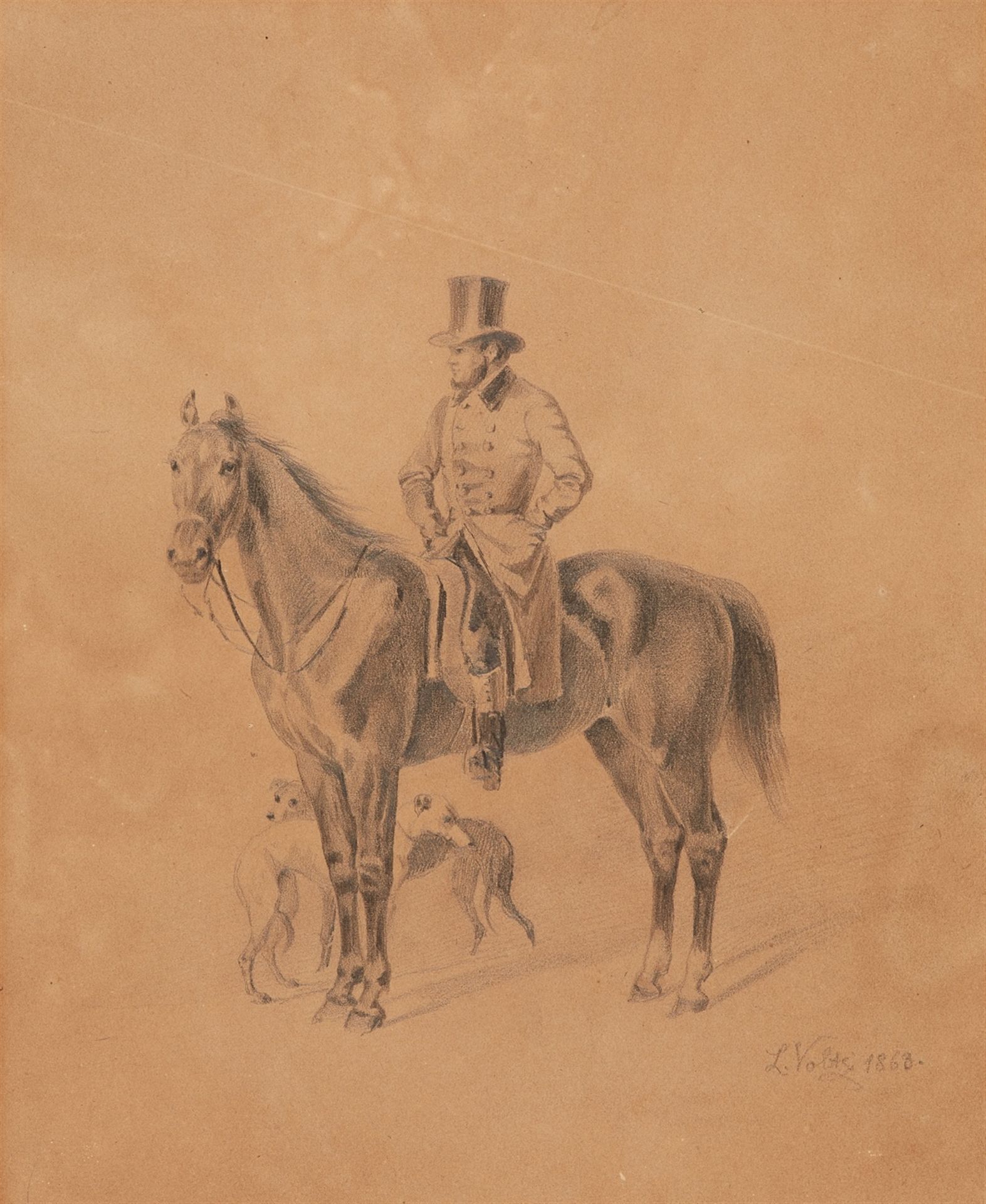 Ludwig Voltz, Ein Herr zu Pferd begleitet von zwei Hunden