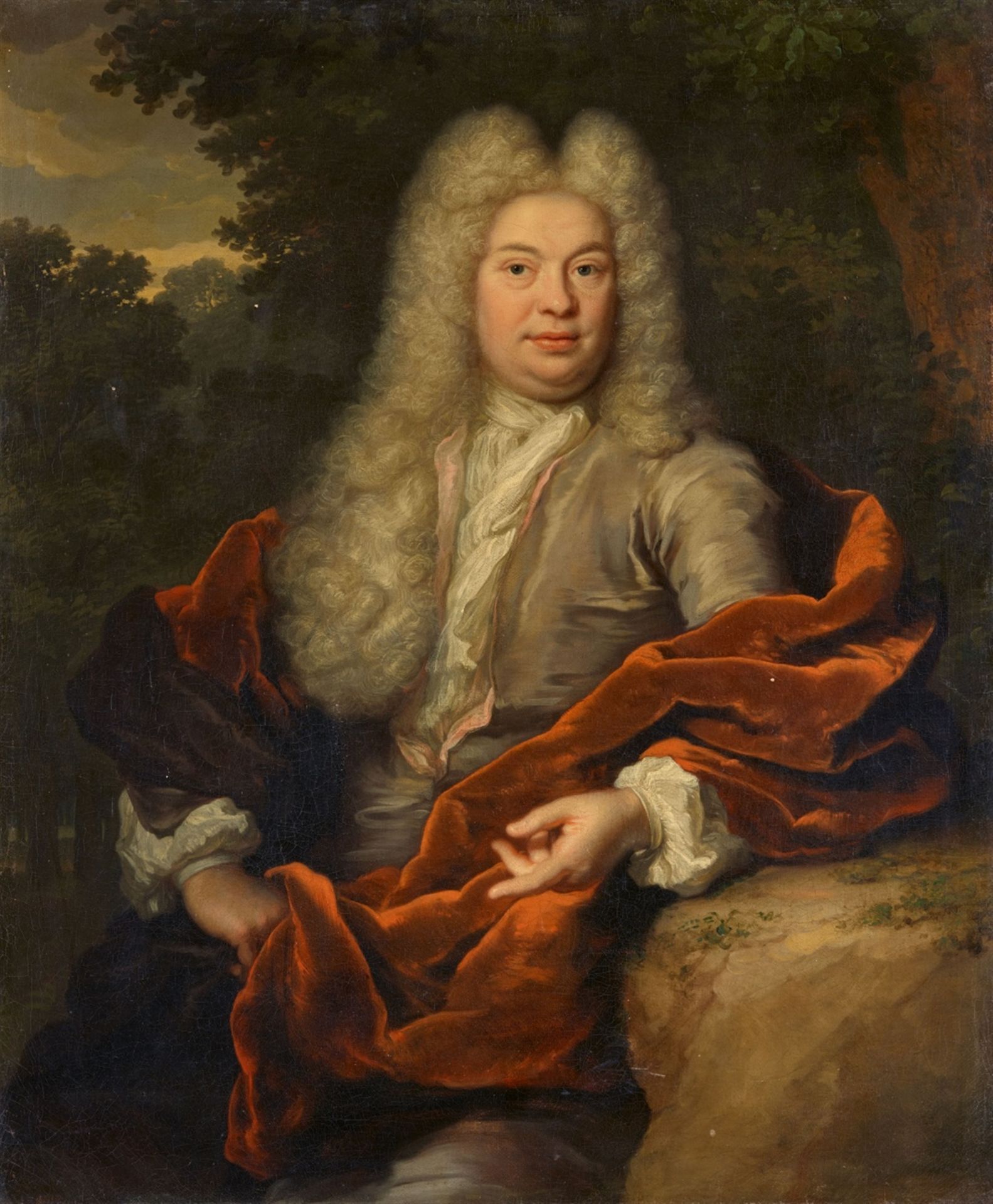 Niederländischer oder englischer Meister des 18. Jahrhunderts, Bildnis eines Herren vor Parklandscha