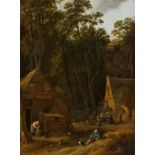 Adriaen van Ostade, Jacob van Mosscher, Bauernhäuser mit Figuren in einer Waldlichtung