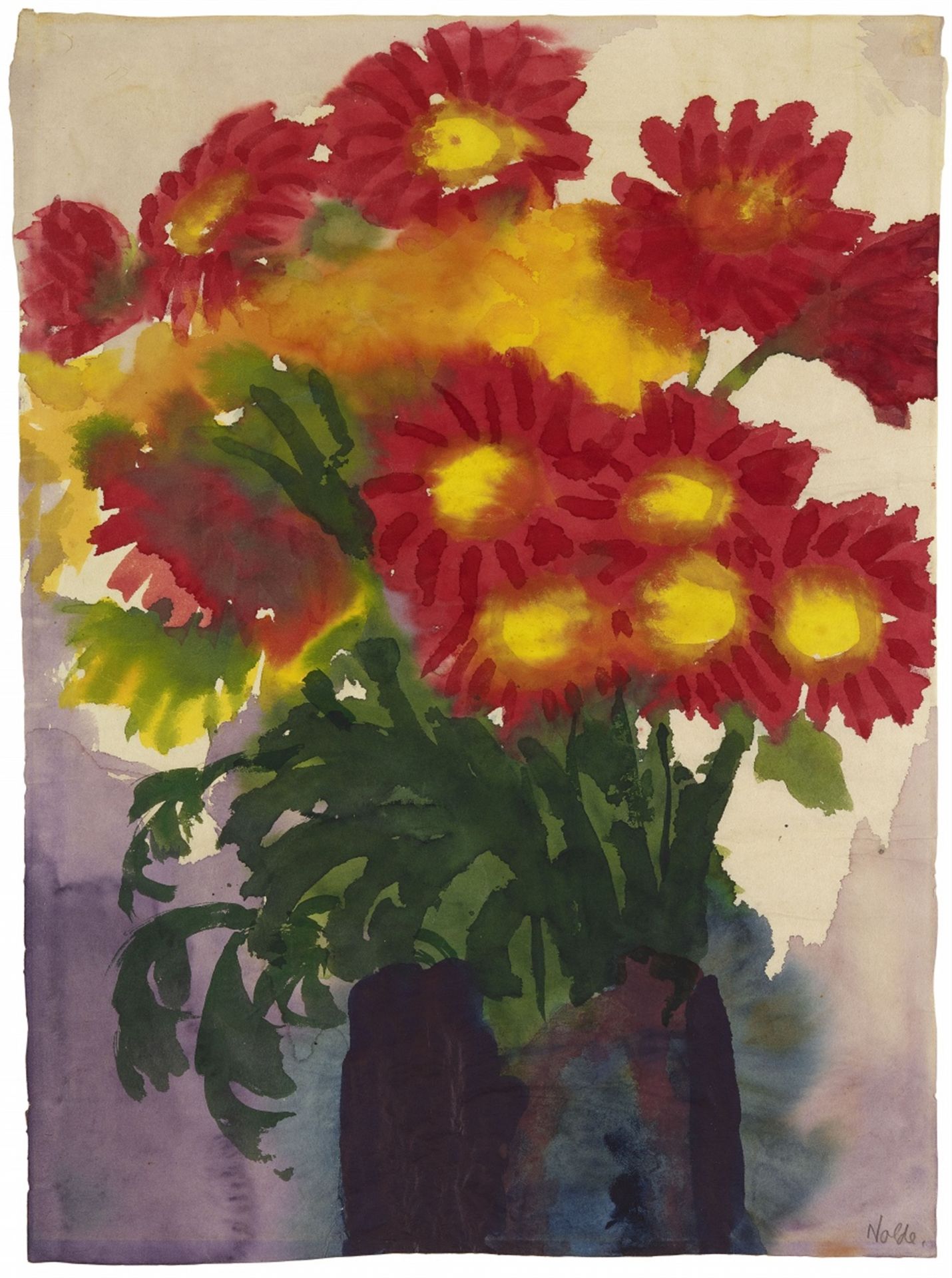 Emil Nolde, Rote Astern in dunkelblauer Vase