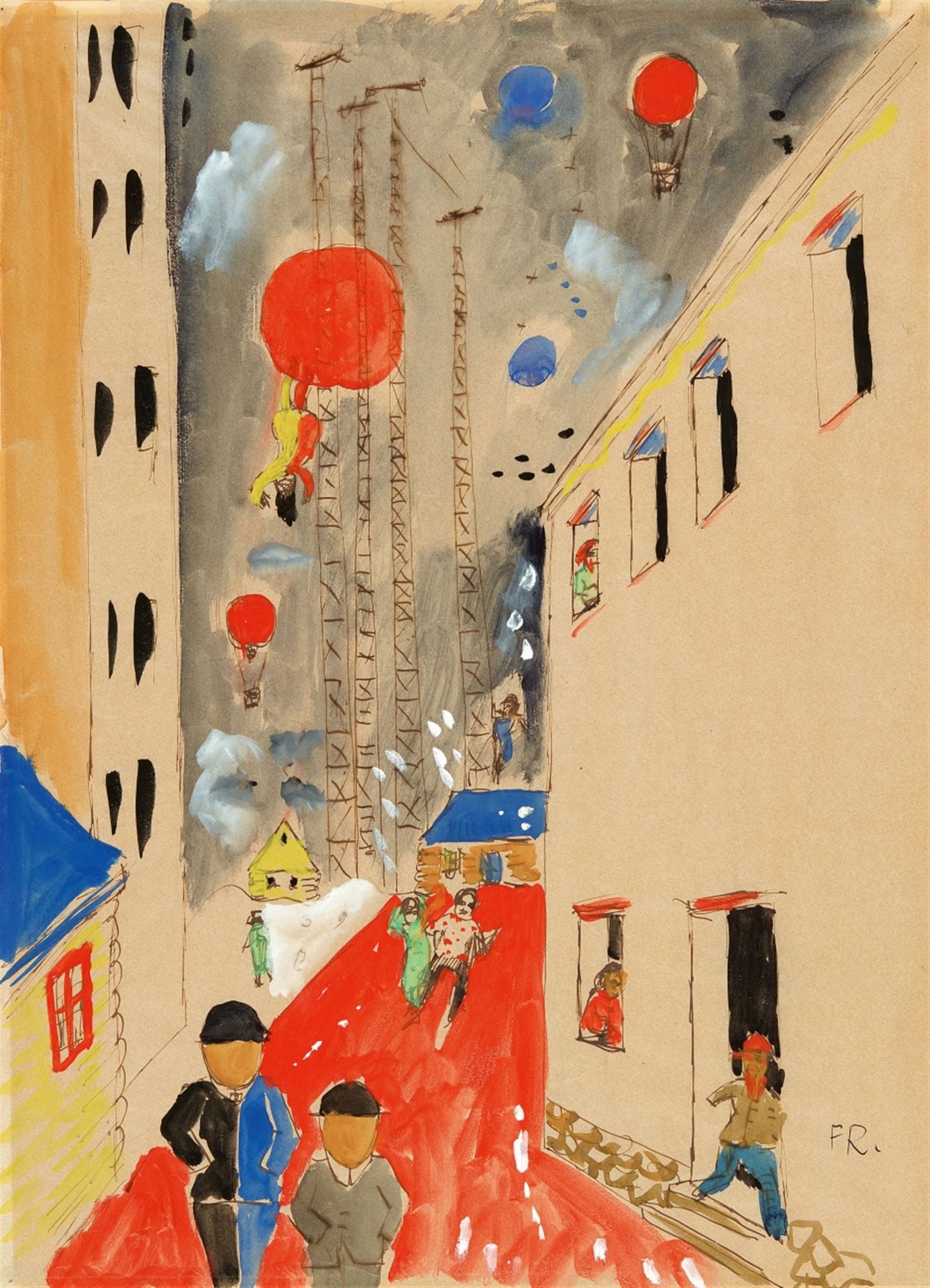 Franz Radziwill, Straßenszene mit roten Ballons