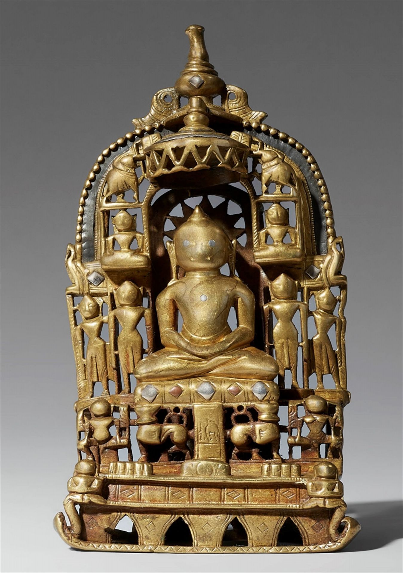 A Rajasthani copper alloy Jain altar of the second tirthankara Ajitanatha. Western India. Late15th c