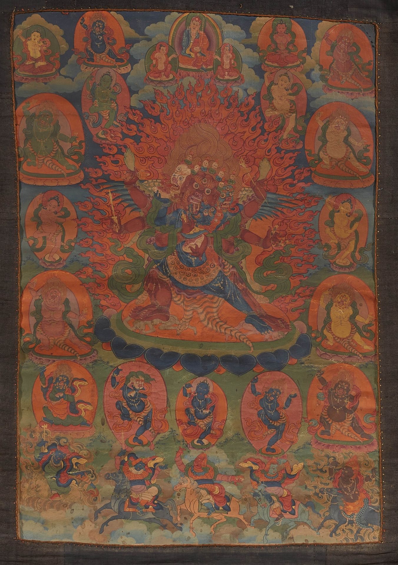 A Tibetan thangka of Guru Dragpo in yab yum. 19th century