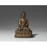 Buddha Shakyamuni. Feuervergoldete Bronze. Tibet. 15./16. Jh.