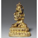 Vajradhara mit Prajnaparamita. Feuervergoldete Bronze. Tibet. 16./17. Jh.