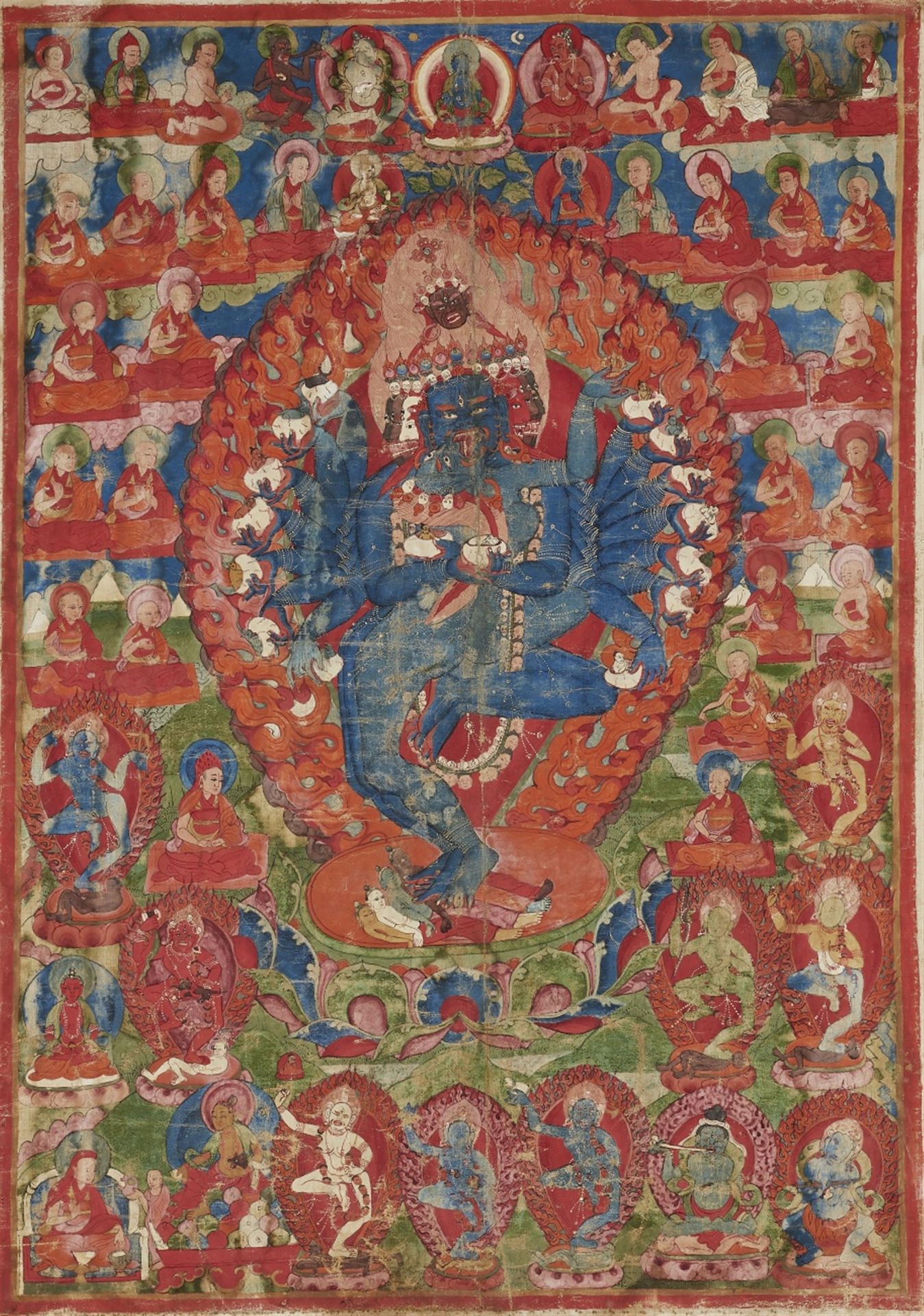 A magnificent Tibetan thangka of Hevajra and Nairatmya. 19th century
