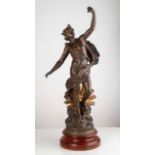 Large decorative regule (zamak) statue, light patina, mythological inspiration