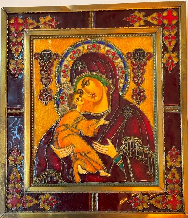 Polychrome Icon of the Virgin carrying the infant Jesus