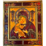Polychrome Icon of the Virgin carrying the infant Jesus