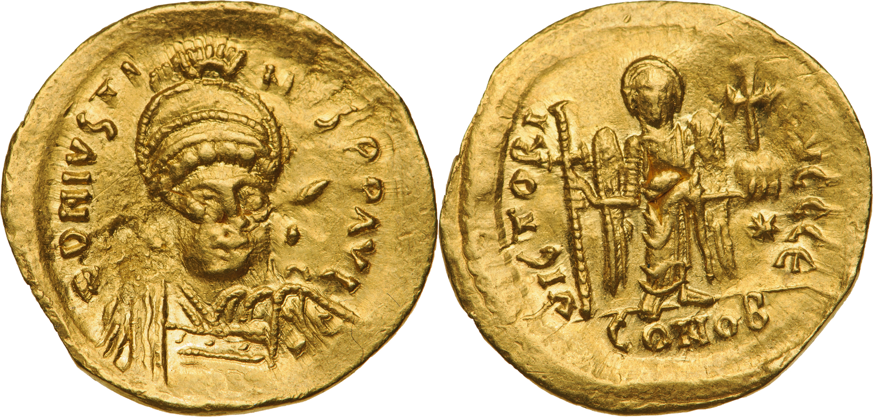 Justinian I (527-565), Solidus struck 527-538, Gold (4.2 g), Constantinople.