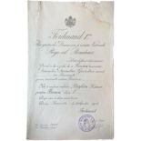 Medal of Merit of Work for the Church, 2nd Model (1907), 1st Class Awarding Document, Instituted on